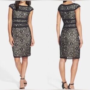 Adrianna Papell Black Lace Overlay Capped Sleeve Dress Size 10